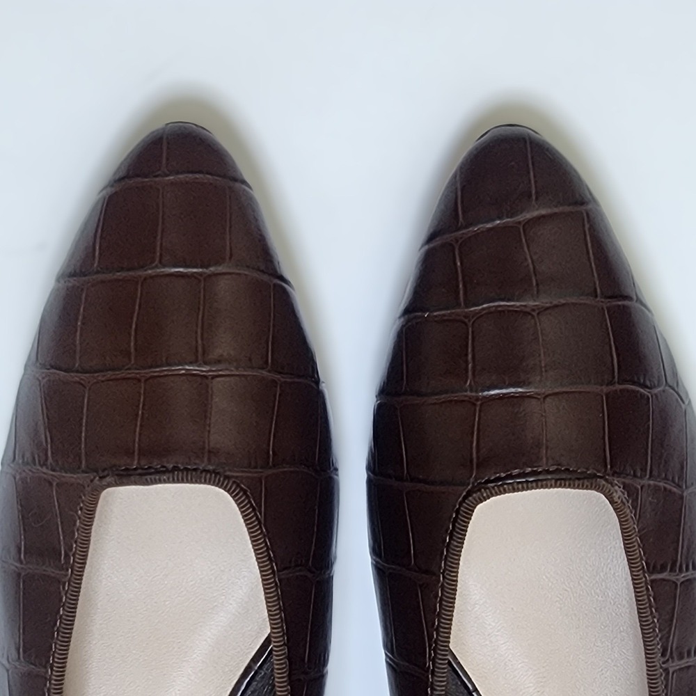 Loeffler Randall Pointed Toe Brown Croc Simone Heeled Flats - Picture 11 of 15